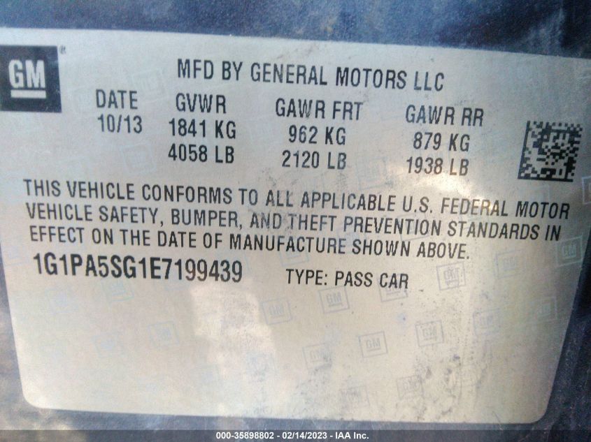 2014 CHEVROLET CRUZE LS - 1G1PA5SG1E7199439