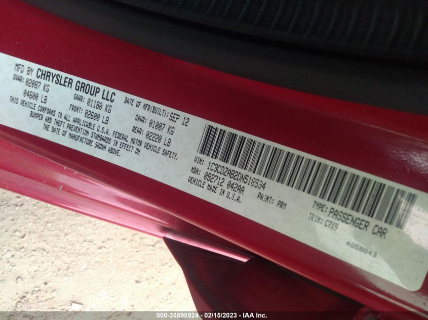2013 DODGE AVENGER SE 1C3CDZAB2DN518534