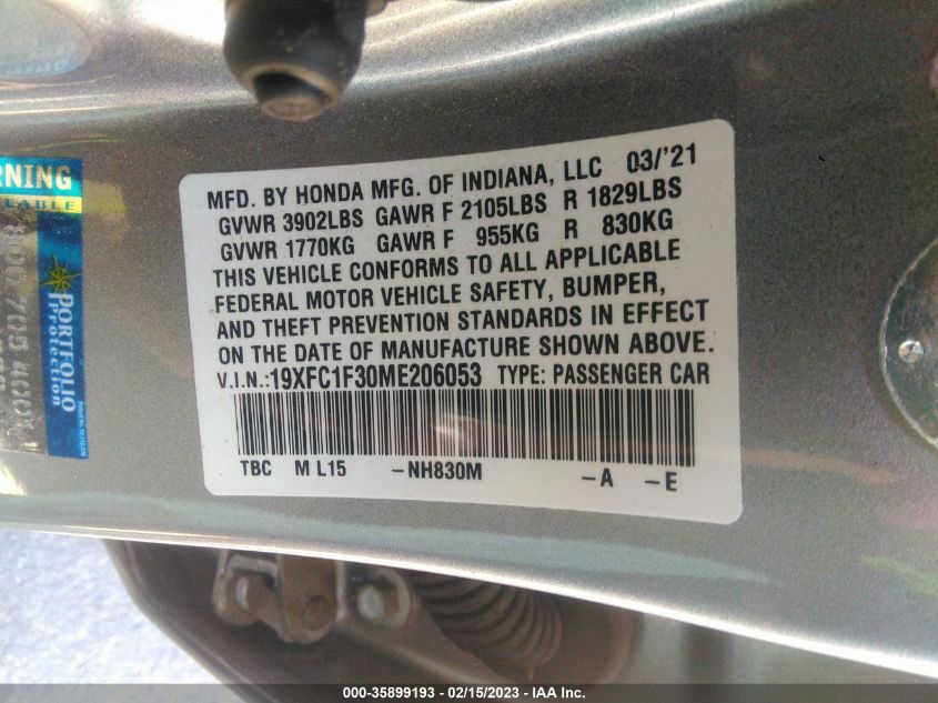 2021 HONDA CIVIC SEDAN EX - 19XFC1F30ME206053