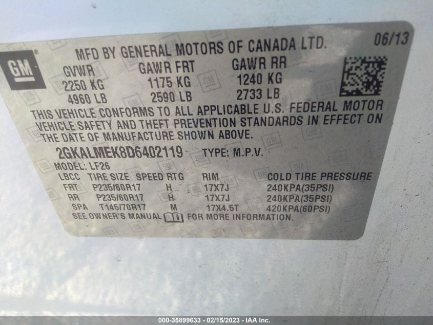 2013 GMC TERRAIN SLE - 2GKALMEK8D6402119