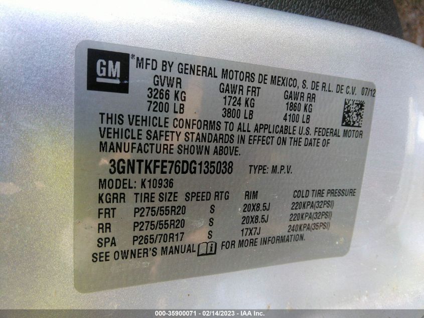 2013 CHEVROLET AVALANCHE LT - 3GNTKFE76DG135038