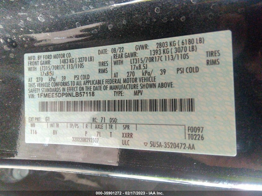 2022 FORD BRONCO BASE/BIG BEND - 1FMEE5DP9NLB57118