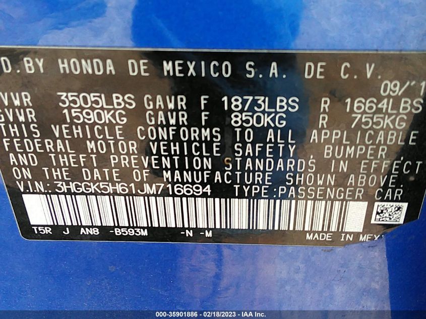 2018 HONDA FIT SPORT - 3HGGK5H61JM716694
