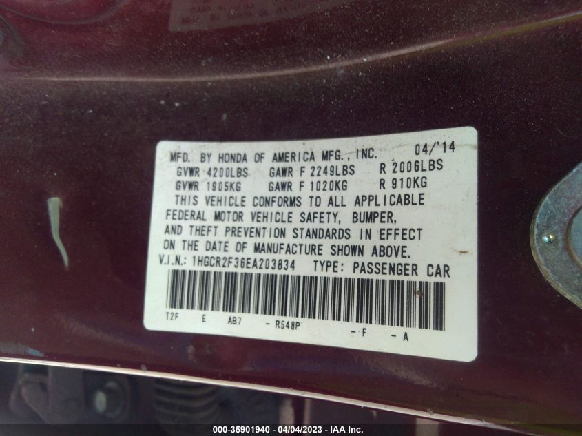 2014 HONDA ACCORD SEDAN LX - 1HGCR2F36EA203834