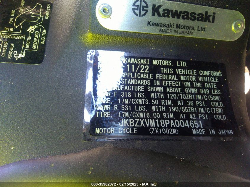 2023 KAWASAKI ZX1002 M JKBZXVM18PA004651