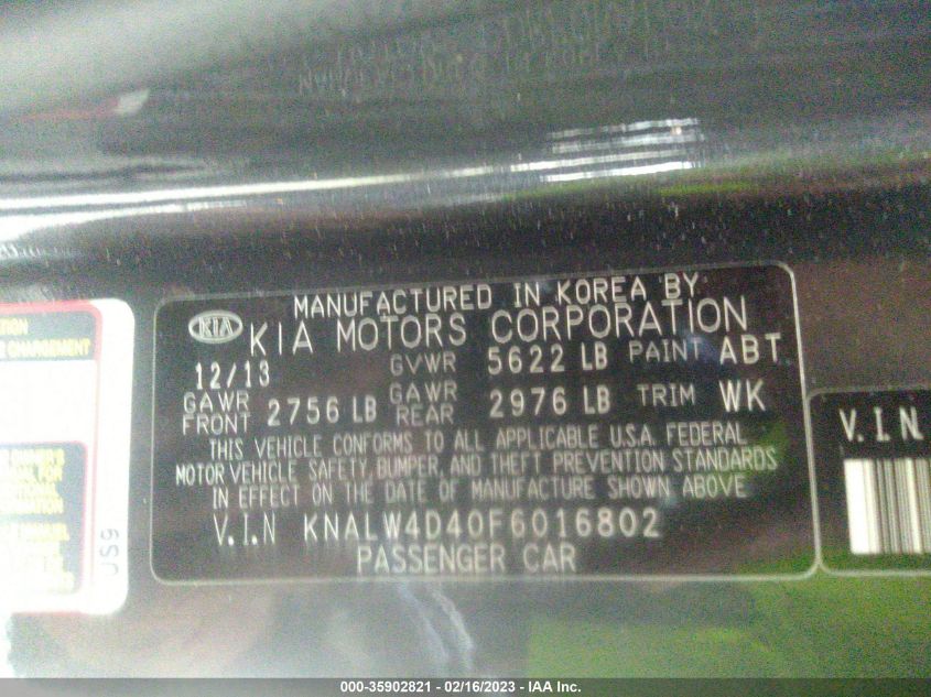 2015 KIA K900 LUXURY KNALW4D40F6016802