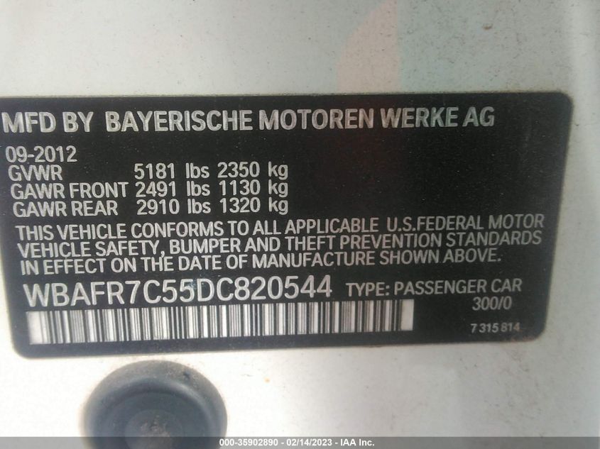 2013 BMW 5 SERIES 535I - WBAFR7C55DC820544