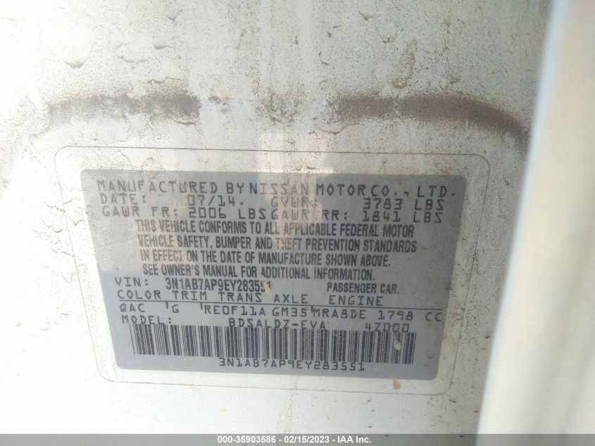 2014 NISSAN SENTRA SV - 3N1AB7AP9EY283551