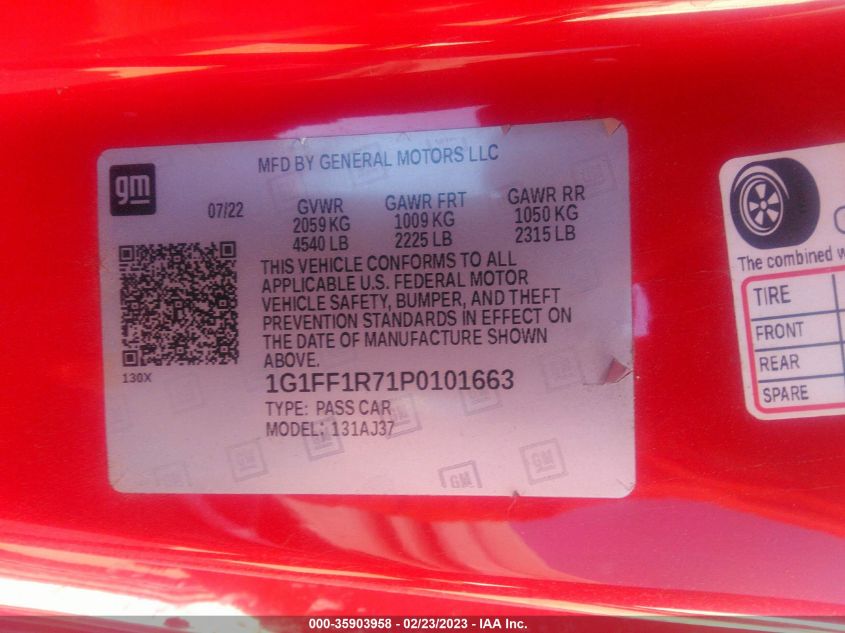 2023 CHEVROLET CAMARO 1SS - 1G1FF1R71P0101663