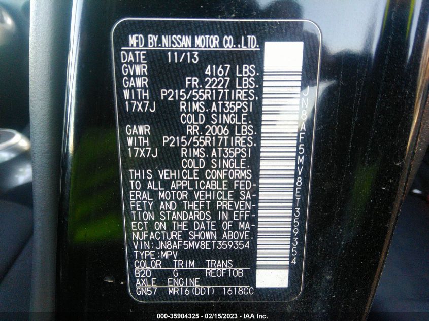 2014 NISSAN JUKE S - JN8AF5MV8ET359354