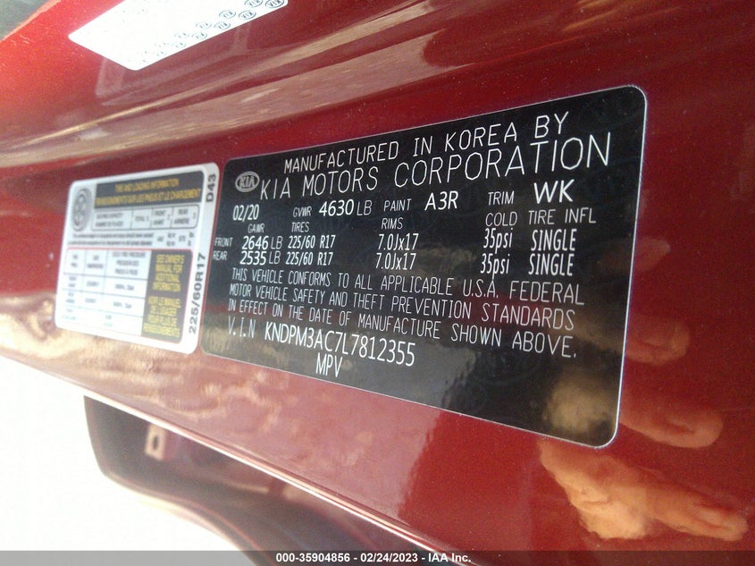 VIN KNDPM3AC7L7812355 2020 KIA SPORTAGE LX