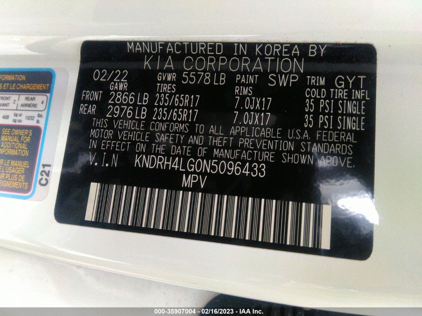 2022 KIA SORENTO HYBRID EX KNDRH4LG0N5096433