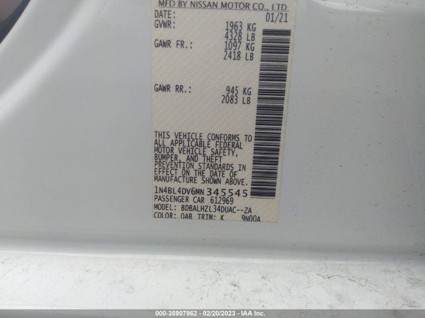 2021 NISSAN ALTIMA 2.5 SV - 1N4BL4DV6MN345545