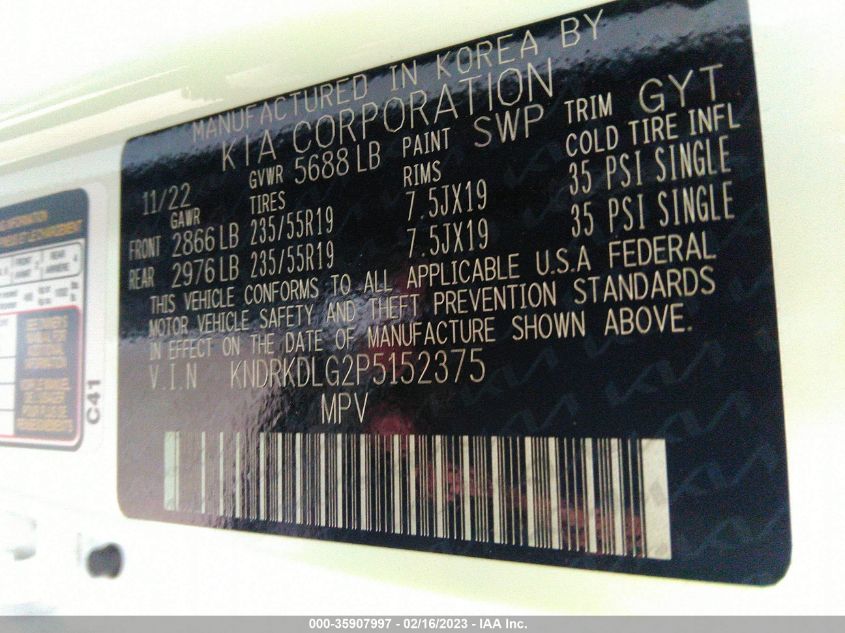 2023 KIA SORENTO HYBRID SX PRESTIGE KNDRKDLG2P5152375