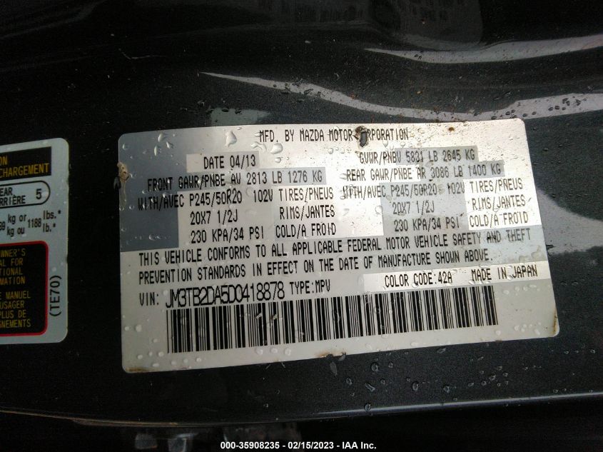 2013 MAZDA CX-9 GRAND TOURING JM3TB2DA5D0418878