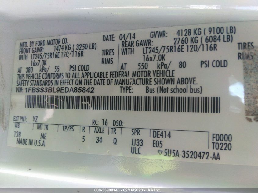 2014 FORD ECONOLINE WAGON XL/XLT 1FBSS3BL9EDA85842