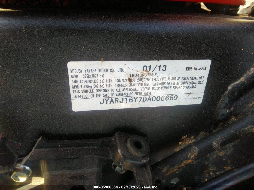 2013 YAMAHA YZFR6 C JYARJ16Y7DA006669