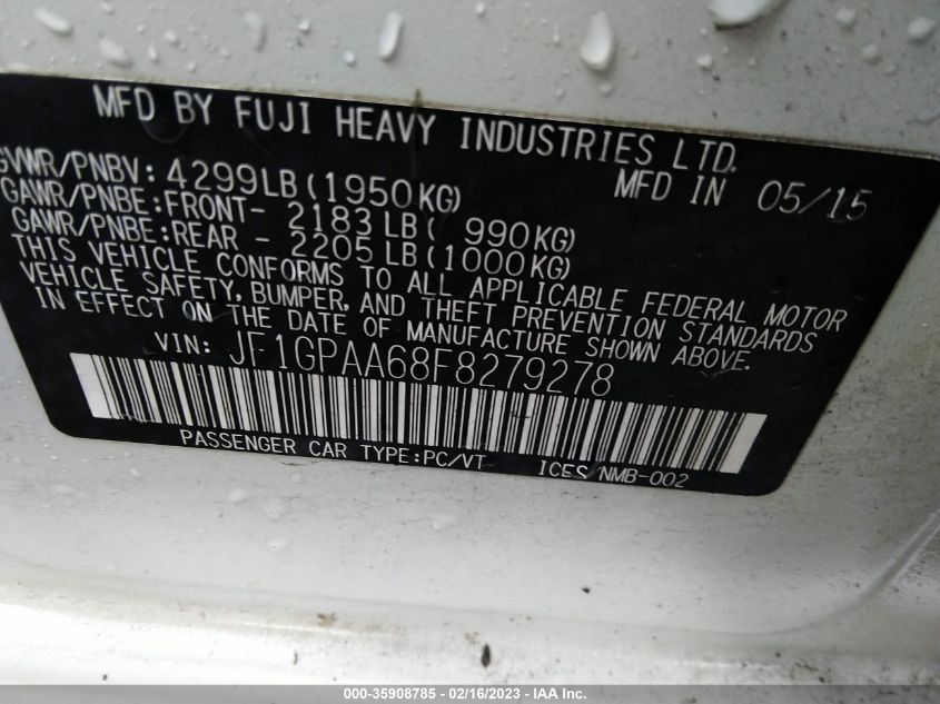 2015 SUBARU IMPREZA WAGON 2.0I - JF1GPAA68F8279278