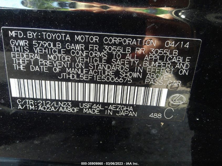 2014 LEXUS LS 460 L - JTHDL5EF1E5006675