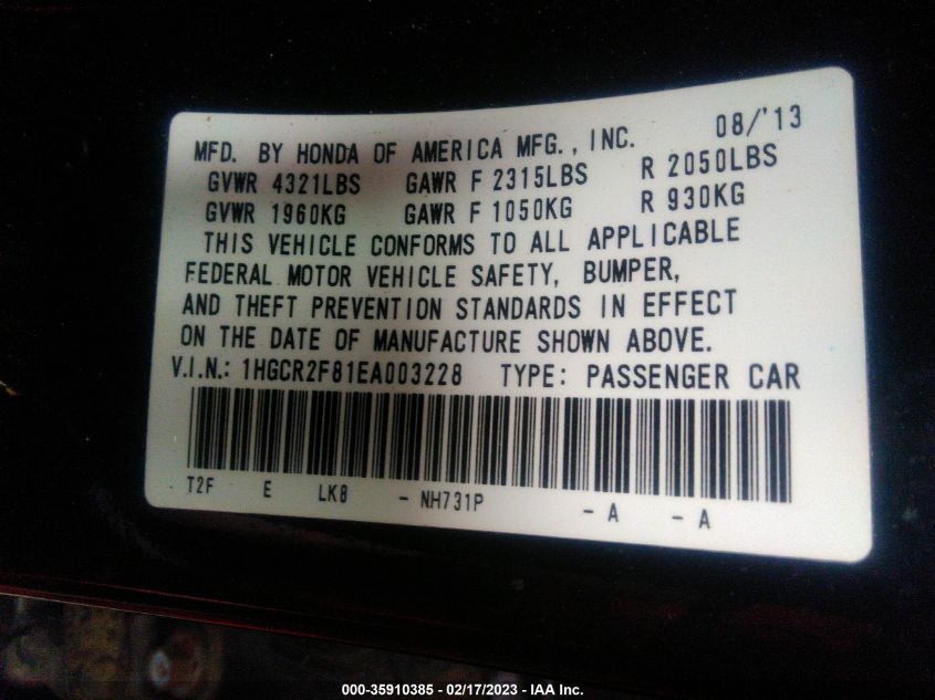 2014 HONDA ACCORD EX-L - 1HGCR2F81EA003228