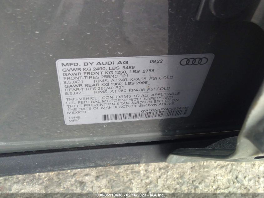 2023 AUDI Q5 SPORTBACK S LINE PRESTIGE - WA16AAFY4P2034946