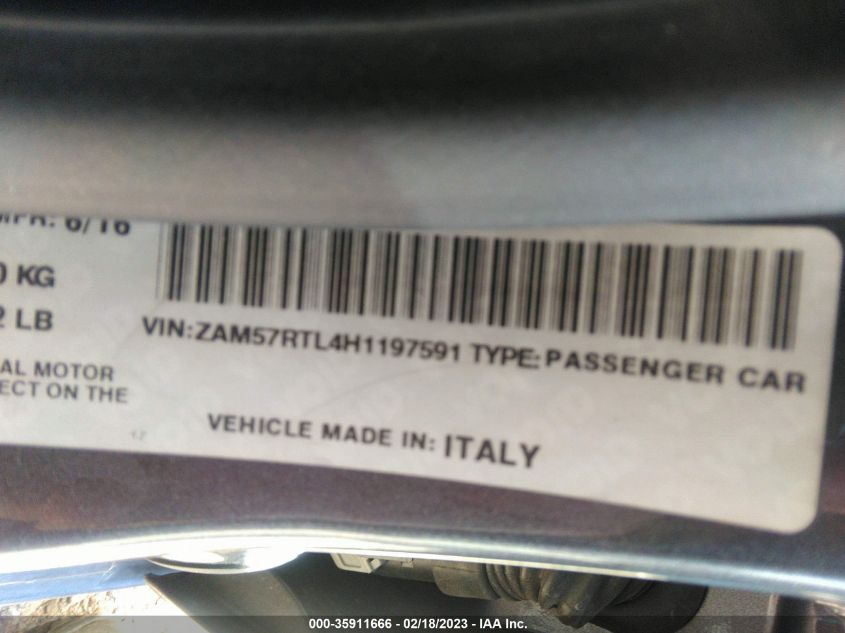 2017 MASERATI GHIBLI S Q4 ZAM57RTL4H1197591