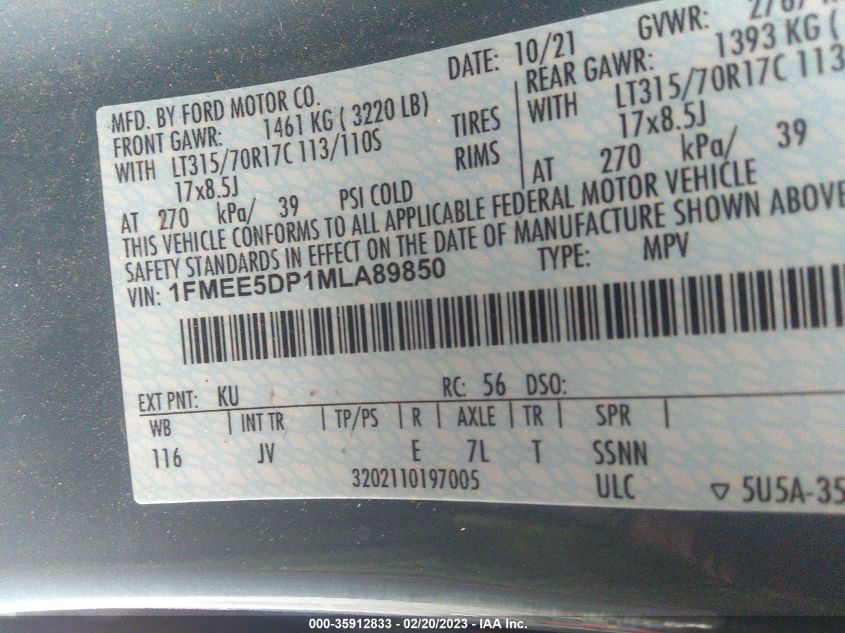 2021 FORD BRONCO BASE/BIG BEND - 1FMEE5DP1MLA89850