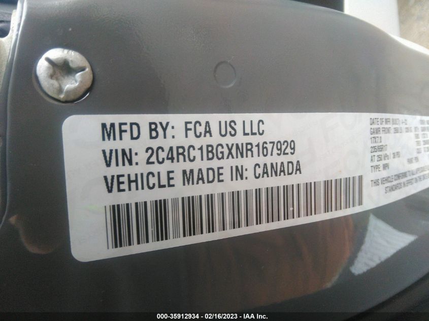 VIN 2C4RC1BGXNR167929 2022 CHRYSLER PACIFICA no.9