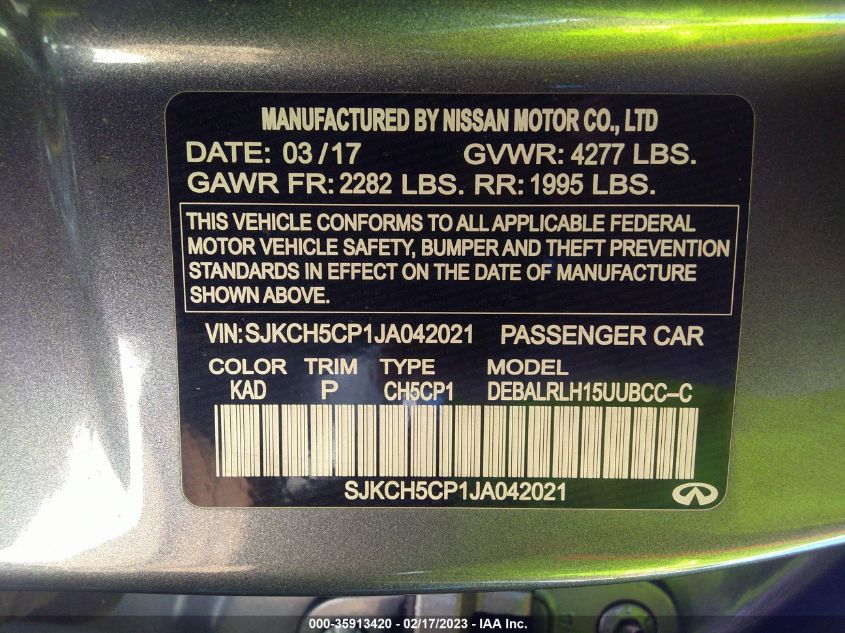 2018 INFINITI QX30 PREMIUM SJKCH5CP1JA042021