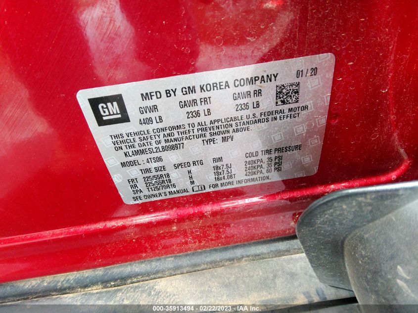 2020 BUICK ENCORE GX SELECT KL4MMESL2LB098977