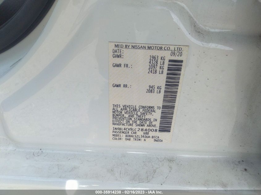 2020 NISSAN ALTIMA 2.5 SR - 1N4BL4CV9LC284008