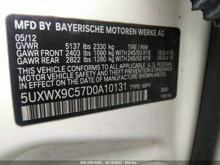 2013 BMW X3 XDRIVE28I - 5UXWX9C57D0A10131
