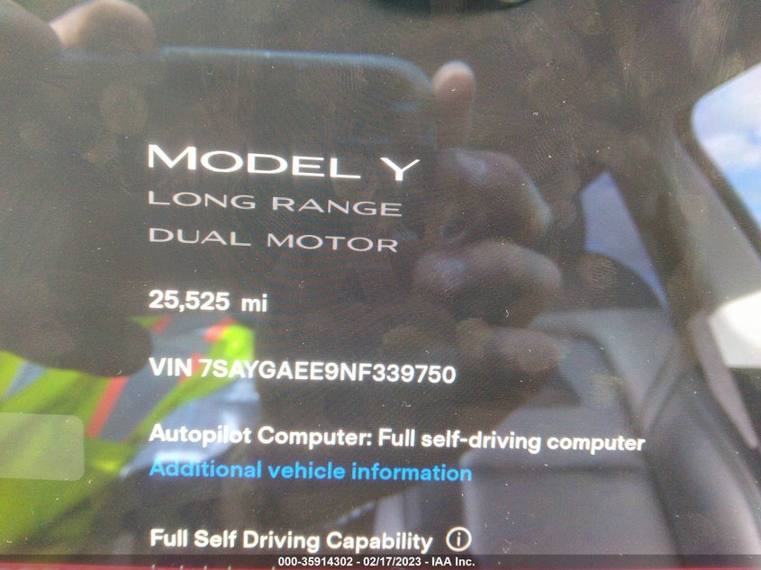 VIN 7SAYGAEE9NF339750 2022 TESLA MODEL Y LONG RANGE