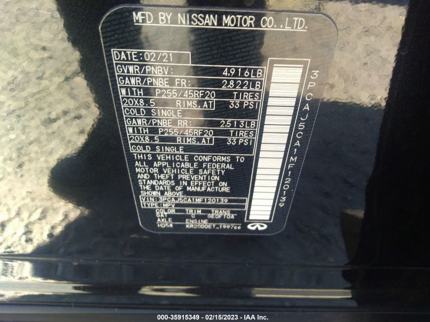2021 INFINITI QX50 SENSORY 3PCAJ5CA1MF120139