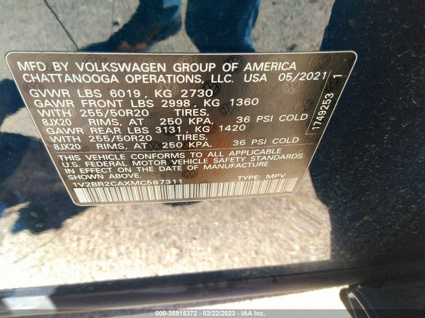2021 VOLKSWAGEN ATLAS 3.6L V6 SEL - 1V2BR2CAXMC587311
