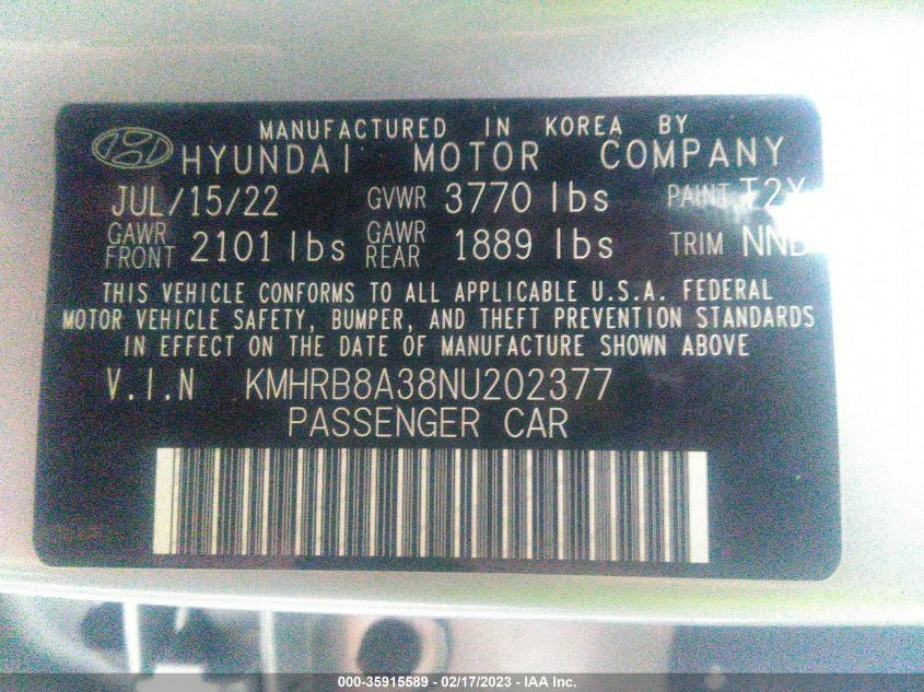 2022 HYUNDAI VENUE SE - KMHRB8A38NU202377