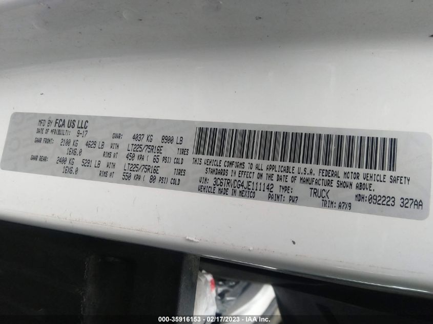 2018 RAM PROMASTER CARGO VAN - 3C6TRVDG4JE111142