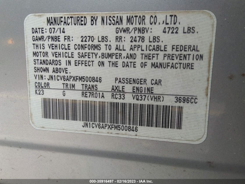 2015 INFINITI Q40 JN1CV6APXFM500846
