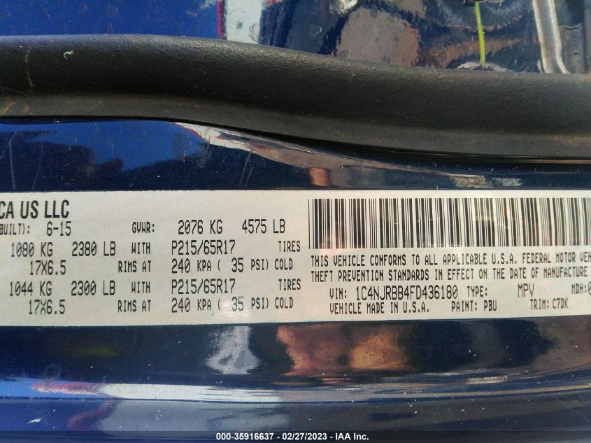 2015 JEEP PATRIOT SPORT - 1C4NJRBB4FD436180
