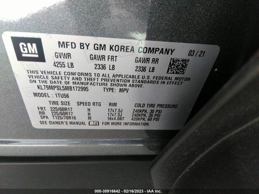 2021 CHEVROLET TRAILBLAZER LT - KL79MPSL5MB172995