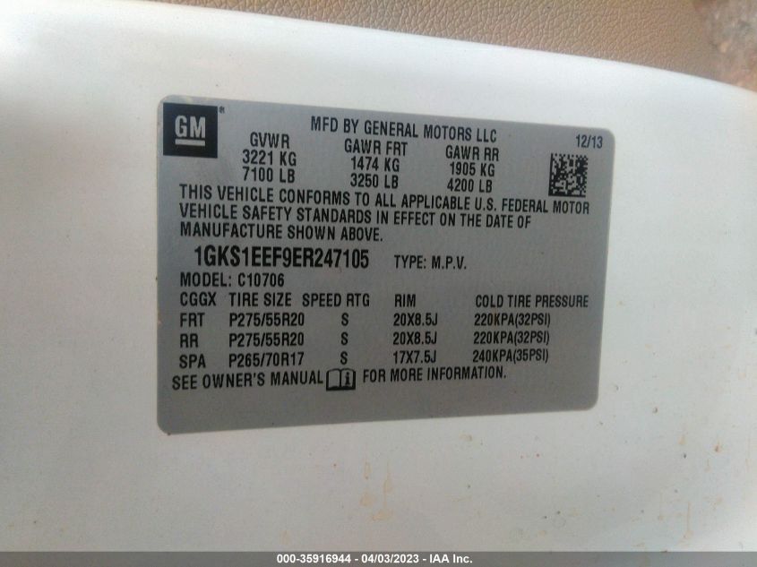 2014 GMC YUKON DENALI - 1GKS1EEF9ER247105