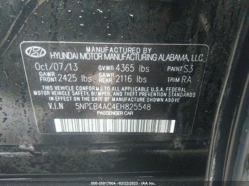 2014 HYUNDAI SONATA GLS - 5NPEB4AC4EH825548