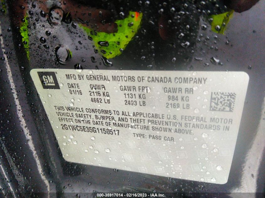 2016 CHEVROLET IMPALA LIMITED LTZ - 2G1WC5E35G1150517