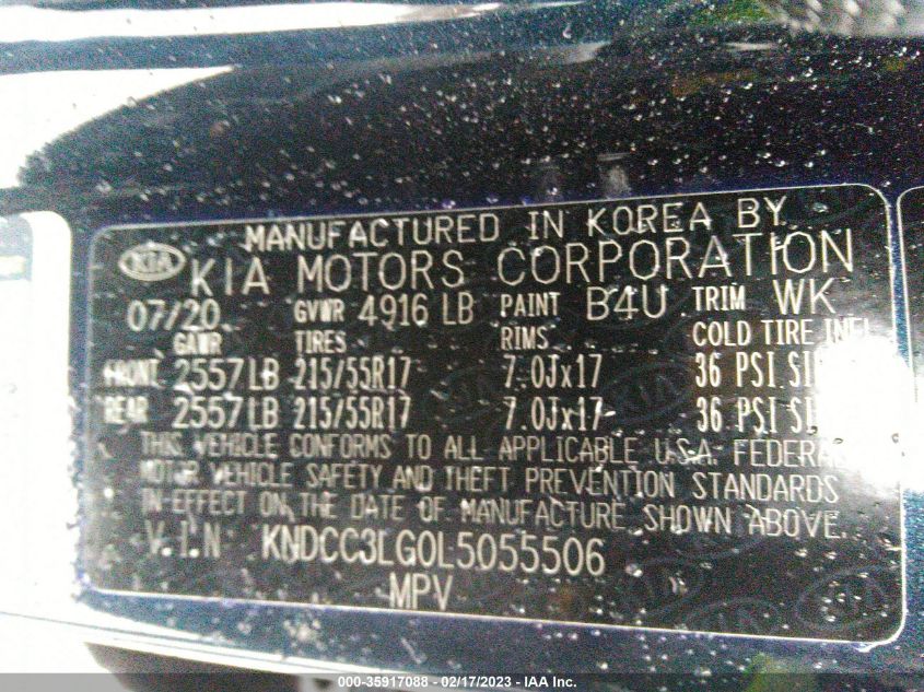 2020 KIA NIRO EV EX KNDCC3LG0L5055506