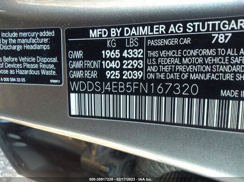 2015 MERCEDES-BENZ CLA-CLASS CLA 250 WDDSJ4EB5FN167320