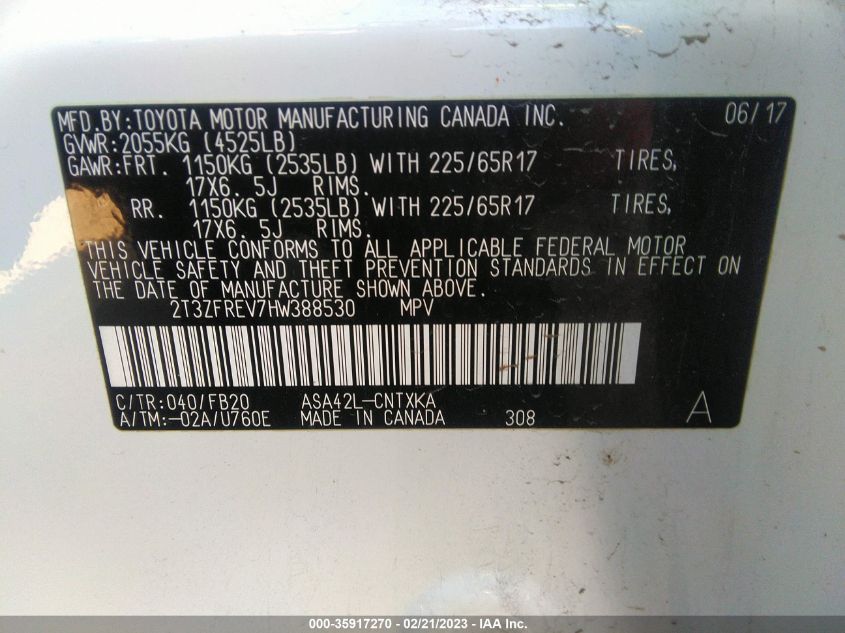 2017 TOYOTA RAV4 LE - 2T3ZFREV7HW388530