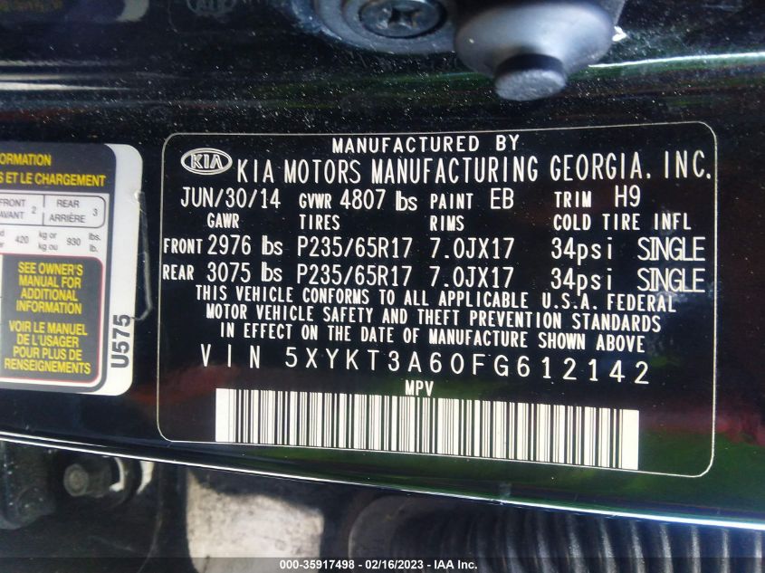 2015 KIA SORENTO LX - 5XYKT3A60FG612142