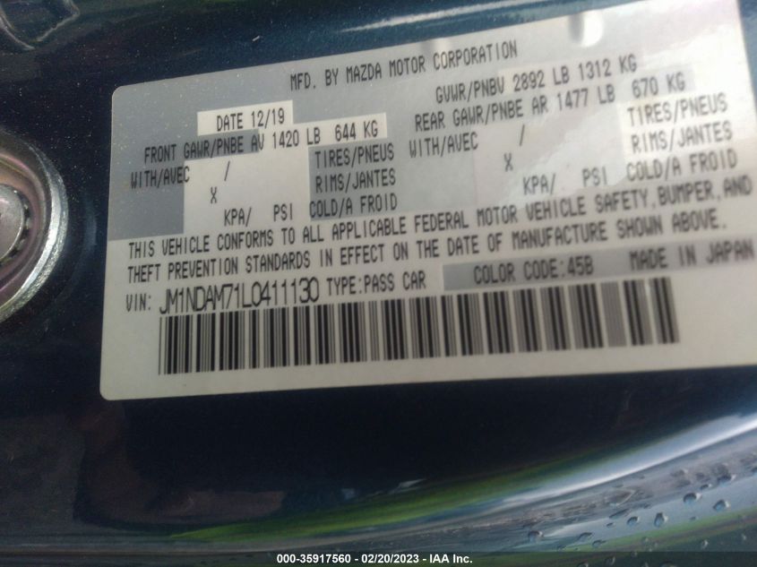 2020 MAZDA MX-5 MIATA RF GRAND TOURING JM1NDAM71L0411130