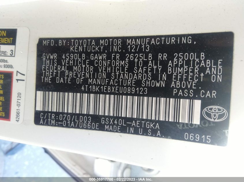 2014 TOYOTA AVALON LIMITED - 4T1BK1EBXEU089123