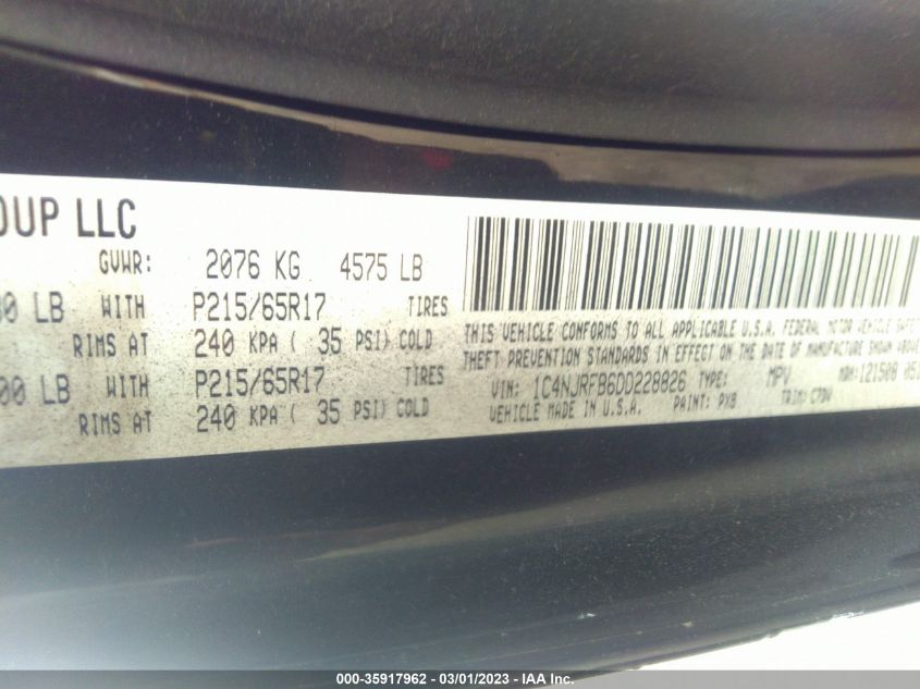 2013 JEEP PATRIOT LATITUDE - 1C4NJRFB6DD228826